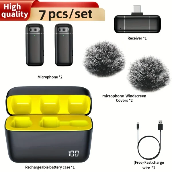 Wireless Lavalier Microphone with Charging Case Windproof Fleece Suitable for Phones Laptop Devices with Noise canceling MIC - Image 4