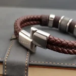 Luxury Vintage Multilayer Brown Leather Stainless Steel Men Bracelet Bead Bracelet Jewelry Male Wrist Bangle Christmas Gifts - Image 2