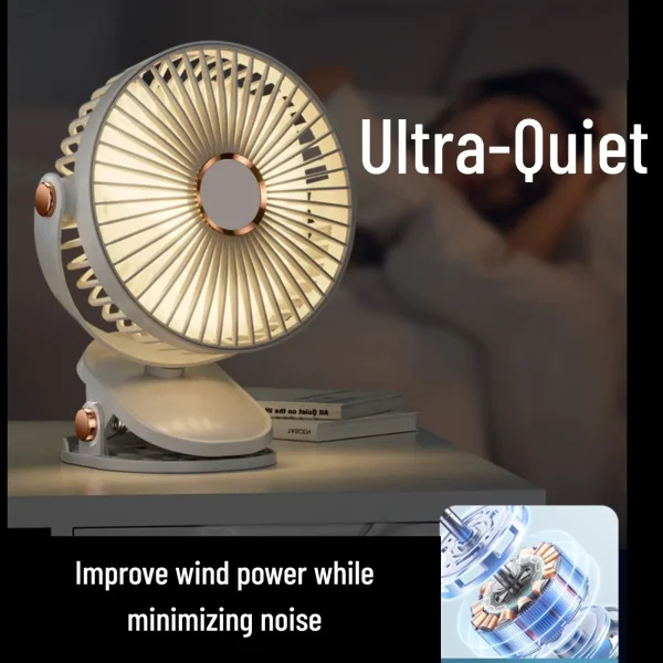 Multifunctional Charger Fan with Clip Mini USB Charging Silent 5-Speed ​​LED Night Light Electric Fan for Bedroom Office Outdoor - Image 2