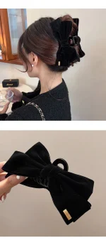 Advanced Texture Velvet Hair Clips Black Double-Sided Bow Shark Clips Women Back Head Hairpin Fashion Barrettes Hair Accessories - Image 5