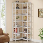 TRIBESIGNS WAY TO ORIGIN 7 Shelf Corner Bookcase, Industrial Corner Bookshelf, 7-Tier Tall Corner Shelf Storage Display Rack