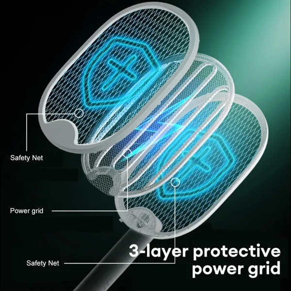 Foldable Electric Mosquito Killer Racket - 3000V Bug Zapper with UV Light, USB Rechargeable Fly Swatter Insect Trap - Image 2