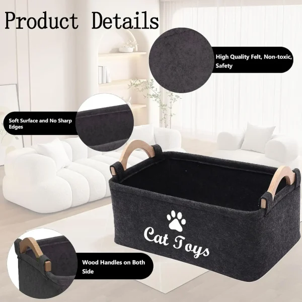 1pc Spacious Pet Storage Basket - Foldable & Versatile Organizer with Sturdy Handles for Dog Toys, Clothes & Grooming Supplies - Image 3