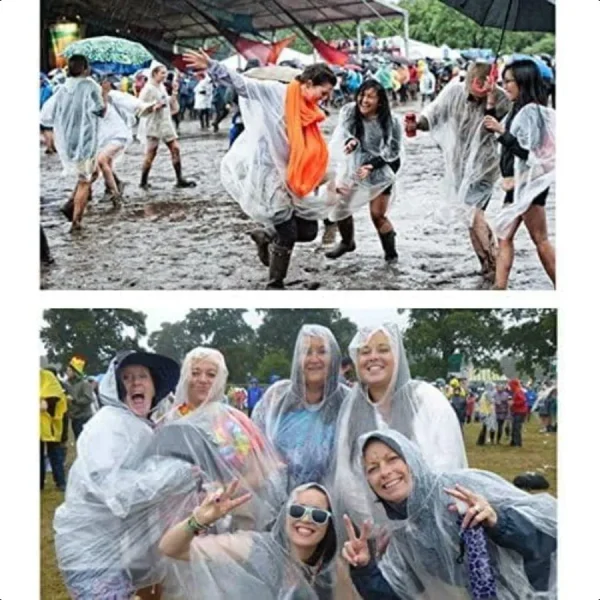 5 10 20 Pack Rain Ponchos Emergency Ponchos Bulk Unisex Waterproof Raincoat for Adults with Drawstring Hood - Image 3