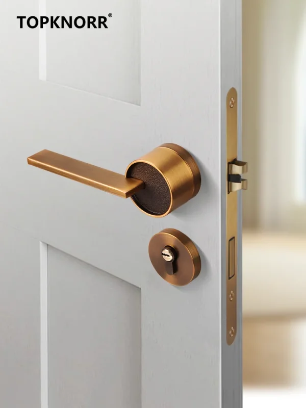 Bedroom Door Lock Indoor Nordic Silent Door Lock Modern Simple Magnetic Door Lock Yellow Bronze American Door Lock - Image 2