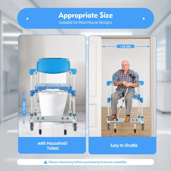 350lb Foldable Commode Chair Rolling Toilet Beside Shower Seat with Footrest+Removable Potty for Handicap Elderly Disabled Adult - Image 2