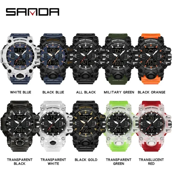 SANDA 6126 Digital Clock Dual Display Men Watches Waterproof Sports Watch Military Man Alarm Stopwatch Quartz Wristwatch Male - Image 5
