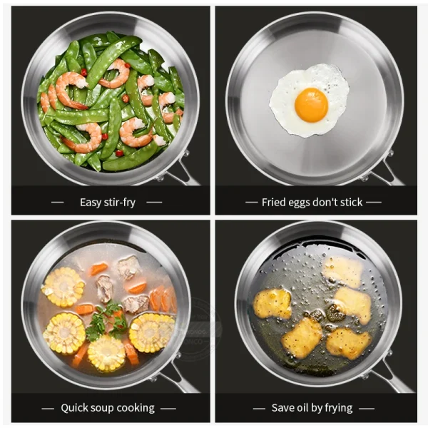 316 Stainless Steel Frying Pan 20cm Uncoated Wok Pan Non Stick Pots Household Cooking Pot Kitchen Cookware Steak Frying pan - Image 5
