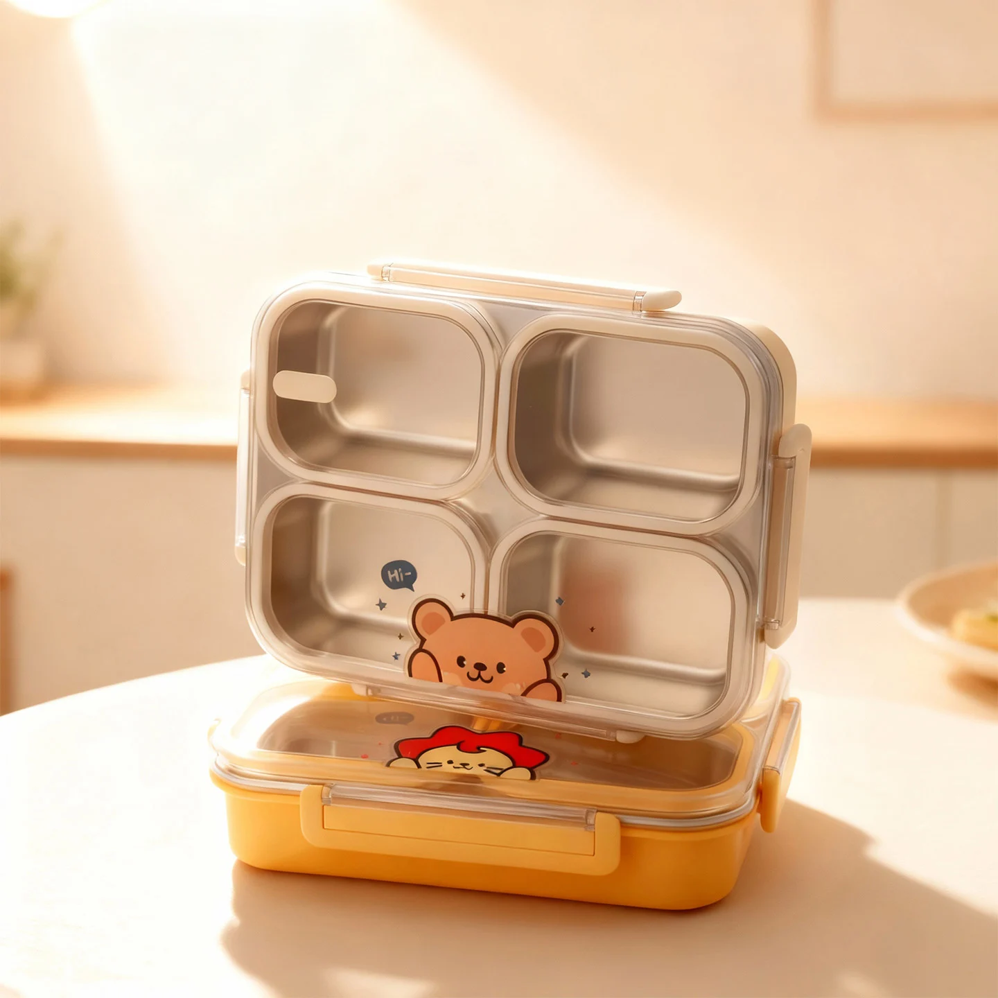 kf-S41605f069f0d4b0d9627f176f5080fd7f 304 Stainless Steel Bento Tiffin Box With 2/3/4 Compartments Microwave Safe Portable Leak-proof Food Container For Kids Students - Image 1