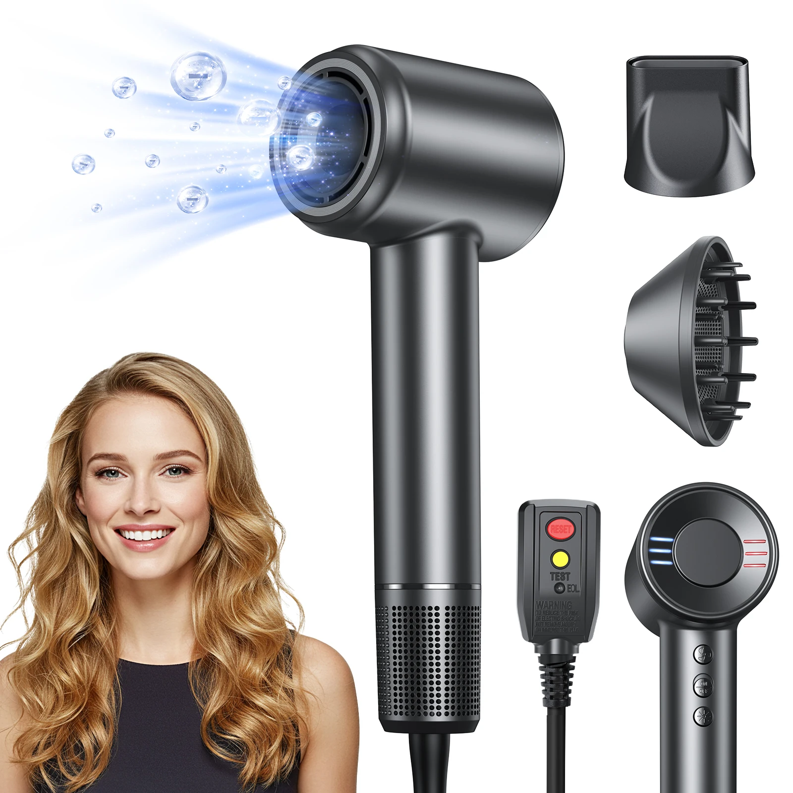 kf-S41fd5d558e974c528d3d4736e0629f3ce Hair Dryer, Negative Ionic Blow Dryer 120000 RPM Brushless Motor 40M/S Fast Drying High-Speed Low Noise Thermo-Control Hairdryer - Image 1