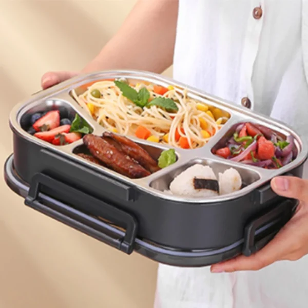 304 stainless steel 5-grid insulated Tiffin  box, equipped with chopsticks, spoons, microwave heating, detachable, school office - Image 3