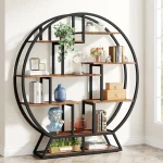 Tribesigns Bookshelf, Round Bookshelves Etagere Bookcase, 63-Inch Industrial Wood Book Shelf with Staggered Shelves - Image 2