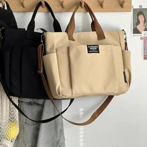 Urban Minimalist Female Student Large Capacity Commuting Horizontal Canvas Single Shoulder Diagonal Cross Portable Tote Bag - Image 3