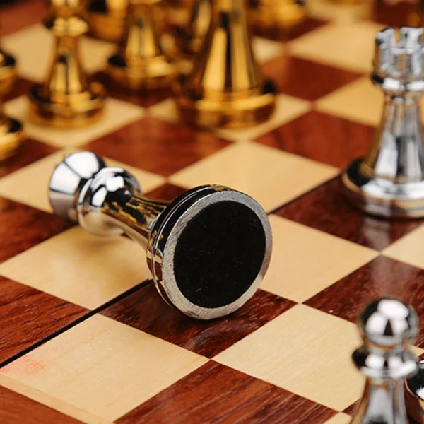 Medieval Chess Set with Chessboard Gold Silver Bronze Chess Pieces Magnetic Board Game for Paren-child Interaction - Image 4