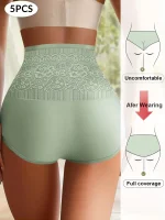 5 Pairs High Waisted Tummy Tuck Women's Panty Jacquard Hip-Hugging Triangle Pants Drawstring Cotton Comfortable and Breathable - Image 2
