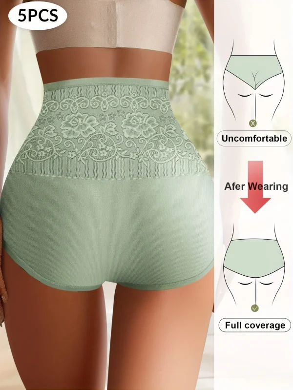 5 Pairs High Waisted Tummy Tuck Women's Panty Jacquard Hip-Hugging Triangle Pants Drawstring Cotton Comfortable and Breathable - Image 2