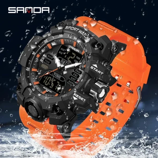 SANDA 6126 Digital Clock Dual Display Men Watches Waterproof Sports Watch Military Man Alarm Stopwatch Quartz Wristwatch Male - Image 3