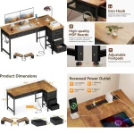 Kids Study Desk: 50 Inch Reversible Home Office Desk with 6 Drawers and Built-in Power Outlets
