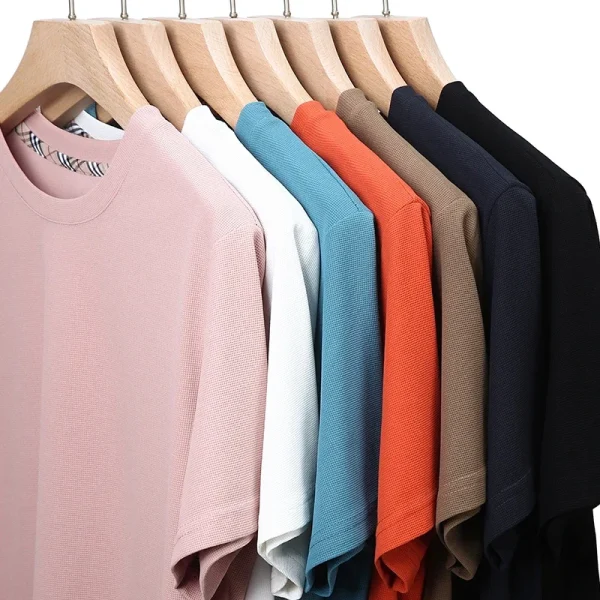 2024 Men's New Waffle Round Neck Short Sleeved T-shirt Summer Comfortable Top - Image 6