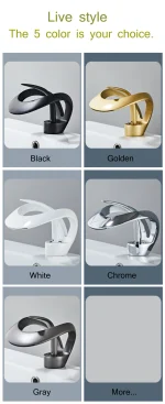 Golden/White Bathroom Basin Faucet Black Bathroom Faucet Brass Creative Grey Sink Mixer Tap Hot & Cold Waterfall Basin Faucet - Image 5