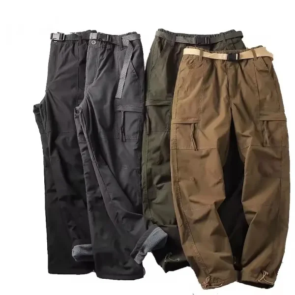New Winter Waterproof Tooling Pants Thick Warm Fleece Cargo Pants Men Outdoor Multi-pocket Loose Straight Workwear Long cargo pants for men - Image 2