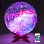 5.9 inch 16 Colors Moon Lamp Lava Lamp Night Lights for Kids Room Galaxy Mood Light 3D Moon Light with Wooden Stand Charging