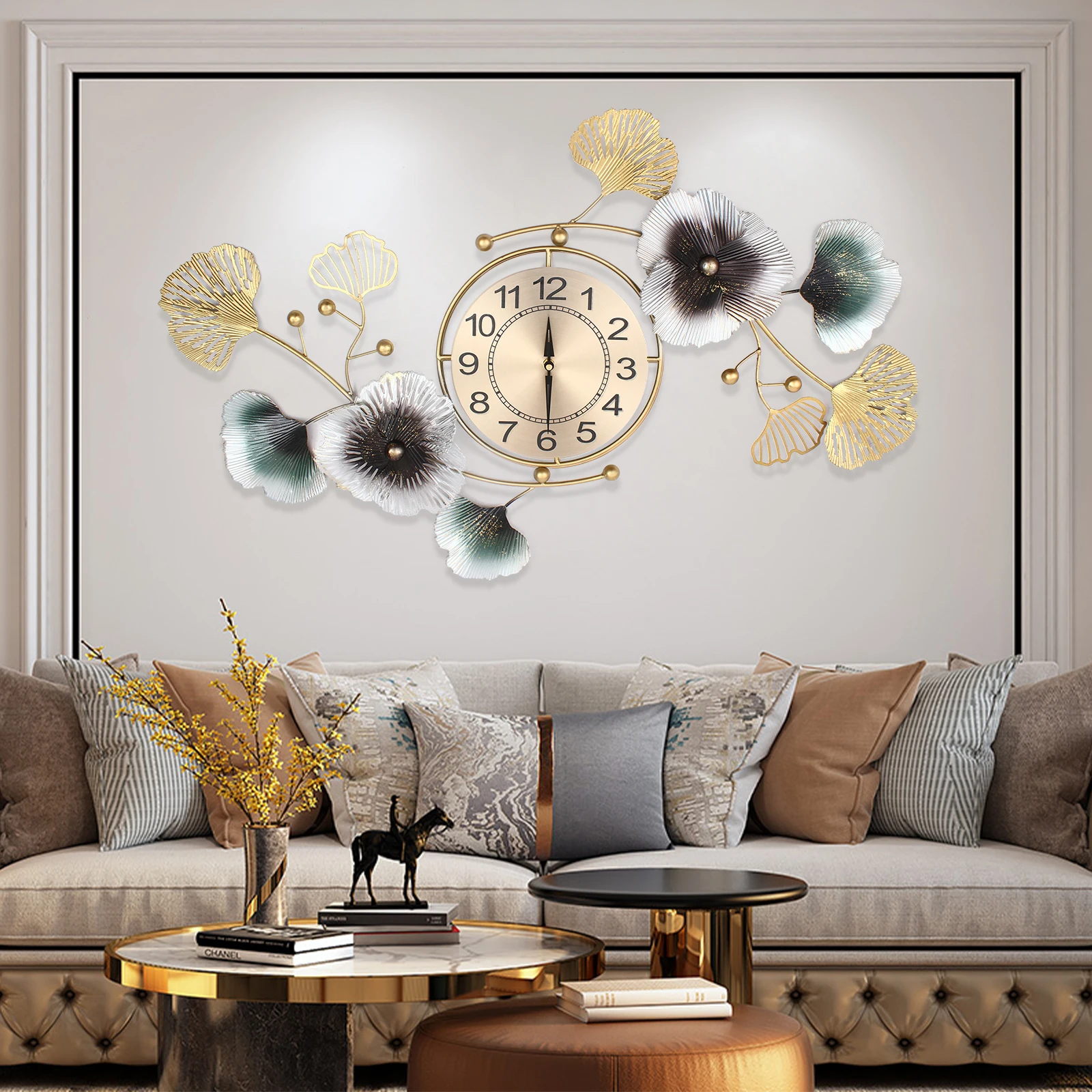kf-S4f130e64cca247fbafceb82c3ce1deb9Y Silent Movement Wall Clock: High-Quality Metal Hands, Nordic Charm & Light Luxury Design, Perfect for Living Rooms, Offices - Image 1