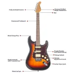 39 Inch ST Electric Guitar Classic Solid Wood Beginner Guitar With Single Coil Humbucker Pickups Rock Guitar Versatile Tone - Image 2