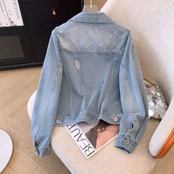 Women's Denim Jackets Sequin Crop Female Jeans Coats 2025 New Arrivals Small With Rhinestones Short Diamonds in Promotion Deals - Image 2