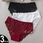 3PCS/Set Luxury Floral Embroidery Lace Panty for Women Briefs Sexy Hollow Lingerie Female Underwear Ladies Breathable Underpants
