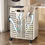 1 Pack, Two Colors, Household Bathroom Laundry Basket, Foldable Laundry Hamper, Bathroom Toilet Large Capacity with Wheels, Simple Dirty Clothes Storage Basket - Image 2