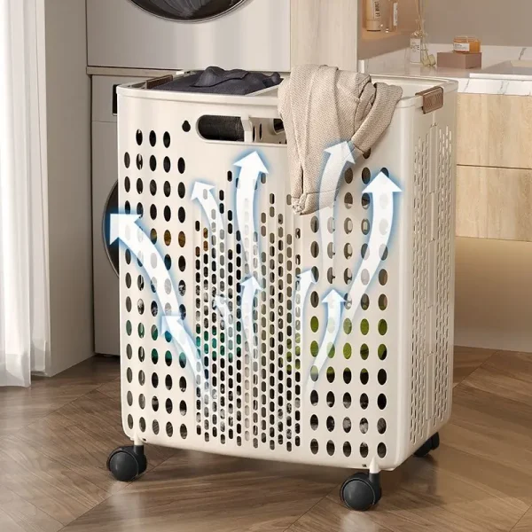 1 Pack, Two Colors, Household Bathroom Laundry Basket, Foldable Laundry Hamper, Bathroom Toilet Large Capacity with Wheels, Simple Dirty Clothes Storage Basket - Image 2