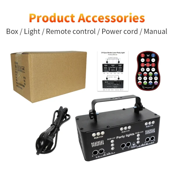 HCWE 21 LENS DJ Disco Beam Patterns Stage Laser Light Projector Party Lights UV LED Strobe Sound Party Holiday Wedding Articles - Image 3