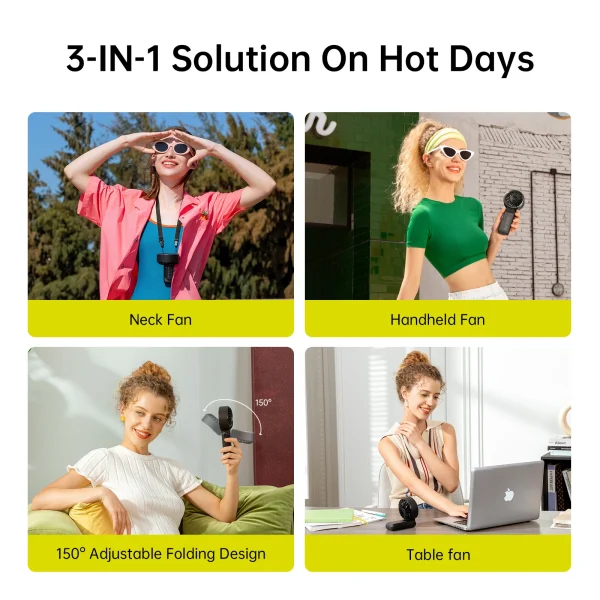 JISULIFE Portable Handheld Fan with LED Display,5 Speeds,5000mAh,150°Folded,3-IN-1 Hand/Desk/Neck Multifunction Personal Fan - Image 4