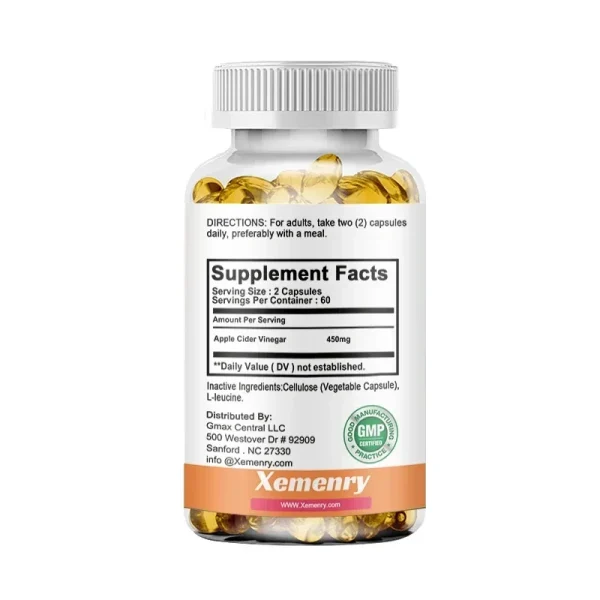 Apple Cider Vinegar Capsules 450mg - Digestive Health Support Relieves Bloating and Constipation Burns Fat and Controls Weight - Image 2