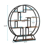 Tribesigns Bookshelf, Round Bookshelves Etagere Bookcase, 63-Inch Industrial Wood Book Shelf with Staggered Shelves - Image 3