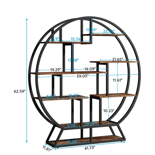 Tribesigns Bookshelf, Round Bookshelves Etagere Bookcase, 63-Inch Industrial Wood Book Shelf with Staggered Shelves - Image 3