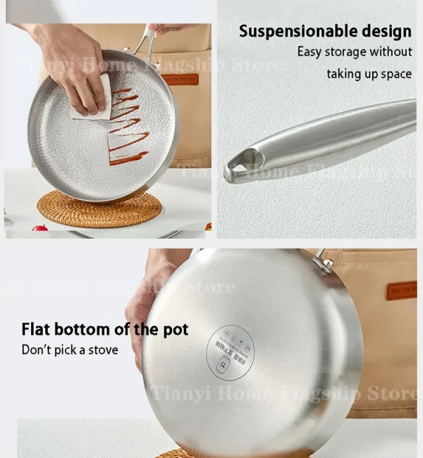 20/24/28cm Frying Pan Non-stick Wok Titanium Stainless Steel Home Egg Steak Skillet Induction Cooker Gas Stove Kitchen Cookware - Image 5