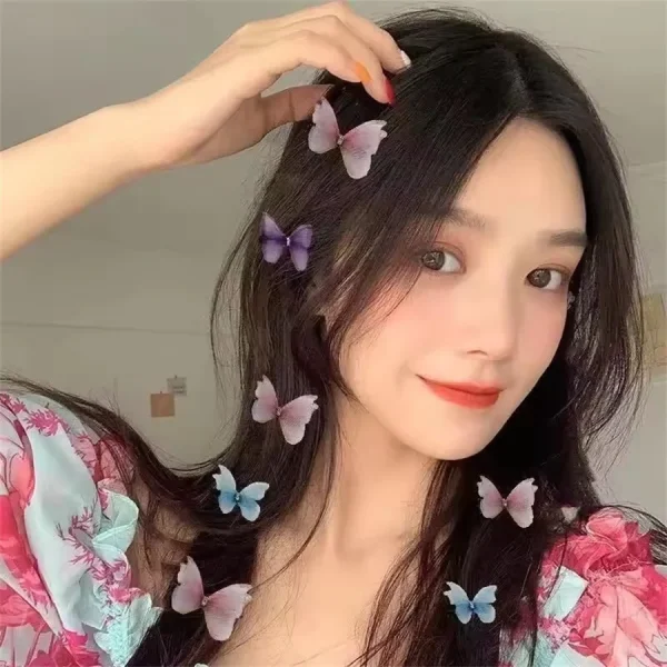 5pcs new style stylish cute princess mesh double layer butterfly cute girl hairpin duckbill chuck headdress accessories set - Image 2
