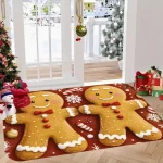 Winter Christmas Floor Mat Anti Slip Soft Washable Indoor and Outdoor Mats Gingerbread and Snowflake Design Home Decoration - Image 2