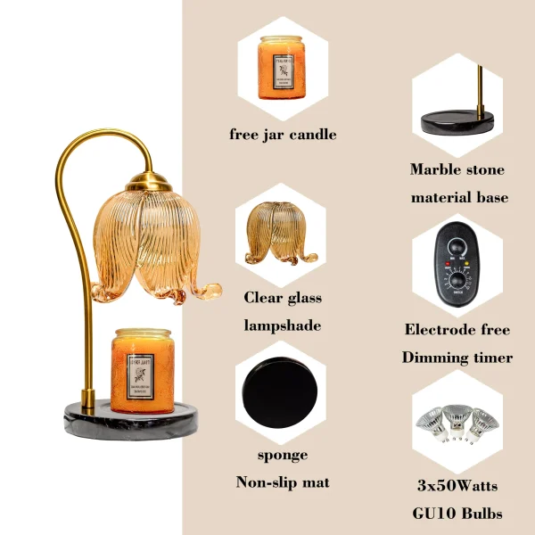 Tulip Flower Warm Candle Lamp French Retro Bedroom Bedside Lamp Fireless Fragrance Atmosphere Table Lamp - Image 4