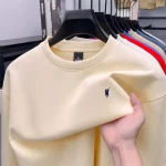 Men's Round Neck Casual Cotton Long Sleeved Sweatshirt Solid Color Versatile Fleece Loose Casual T-shirt