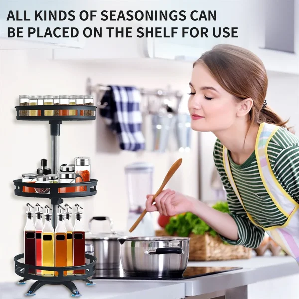 360°Rotation Spice Kitchen Rack Organizer Jar Cans For Kitchen Accessories Non-Skid Carbon Steel Storage Tray For Seasonings And Spices - Image 5