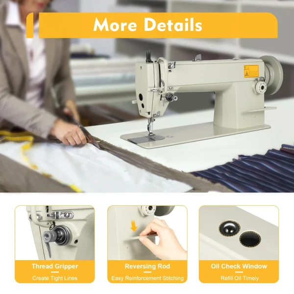 3000 Stitch/Min Industrial Sewing Machine Heavy Duty Cast Iron, 5.5 to 13mm Stitch for Thick Fabrics - Image 2