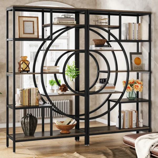 Tribesigns 71 inches Geometric Bookcase, 8-Tiers Bookshelves, Rustic Bookcase with Metal Frame, Freestanding Open Shelving - Image 3