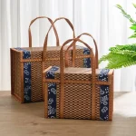 Camping Portable Storage Box Hand-Woven Basket Folding Bamboo Basket Picnic Basket Pastoral Bamboo Woven Bamboo Products