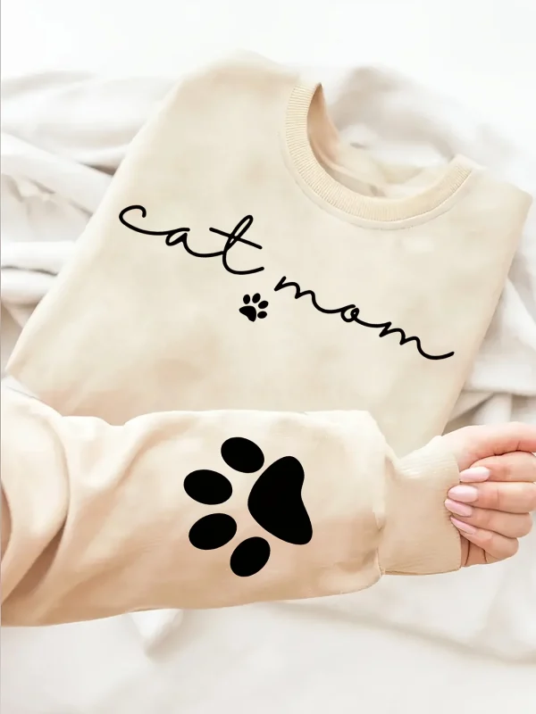 Cat Mom Print Pullover Sweatshirt Casual Long Sleeve Crew Neck Sweatshirts Women's Clothing Cat Owner Fashion Casual Sweater - Image 2