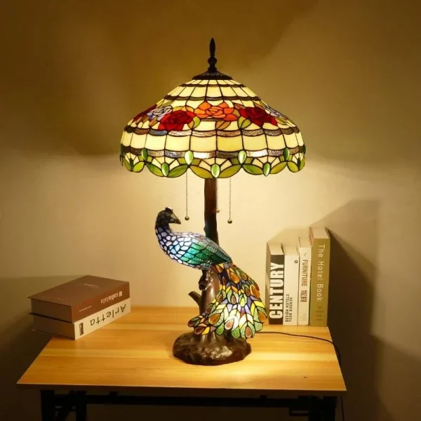 European Retro Tiffany Table Led Lamp Creative Stained Glass Decor Home Living Room Bedroom European Pastoral Style Desk Lights - Image 3