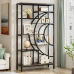 Tribesigns 71 inches Geometric Bookcase, 8-Tiers Bookshelves, Rustic Bookcase with Metal Frame, Freestanding Open Shelving - Image 2