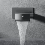 Luxury gun gray brass bathroom faucet LED digital display design, hot and cold water in wall type single handle basin faucet - Image 3